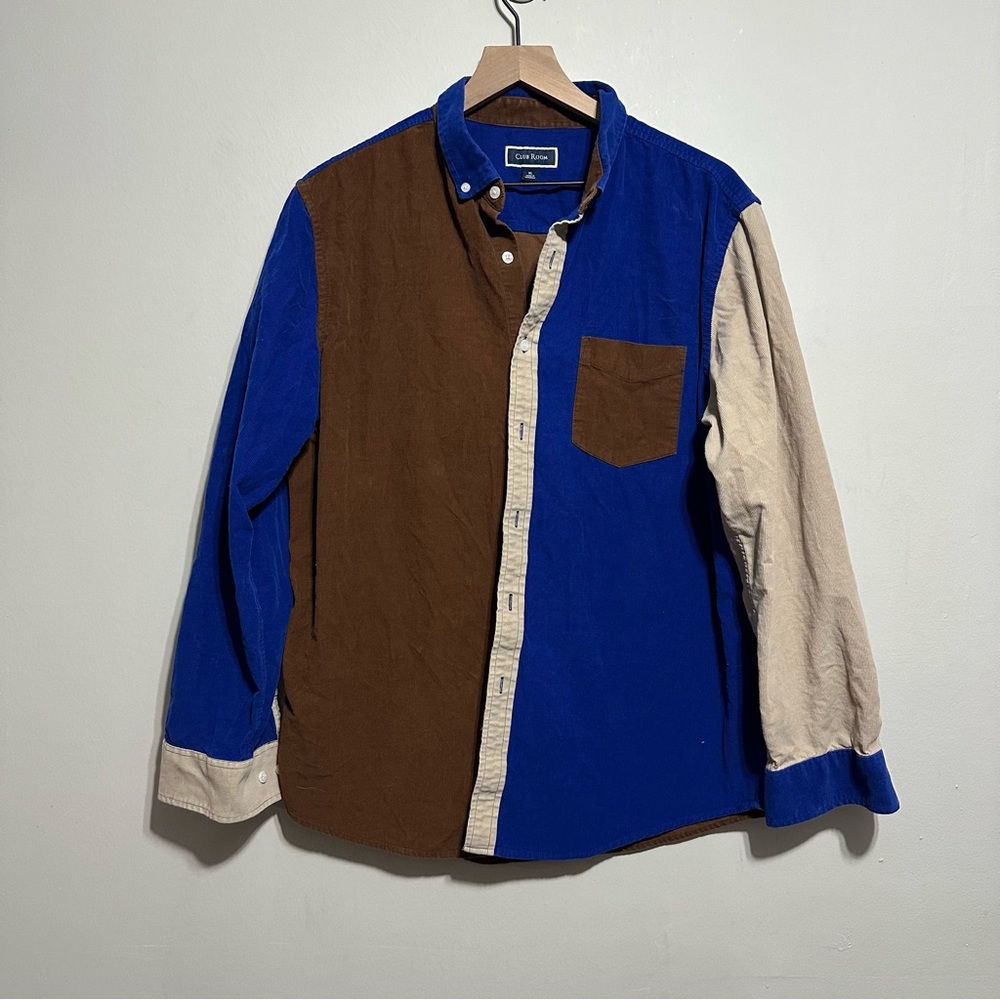 Club Room Blue and Brown Button Down Mens Short Corduroy Sz XL NWOT VTG Retro